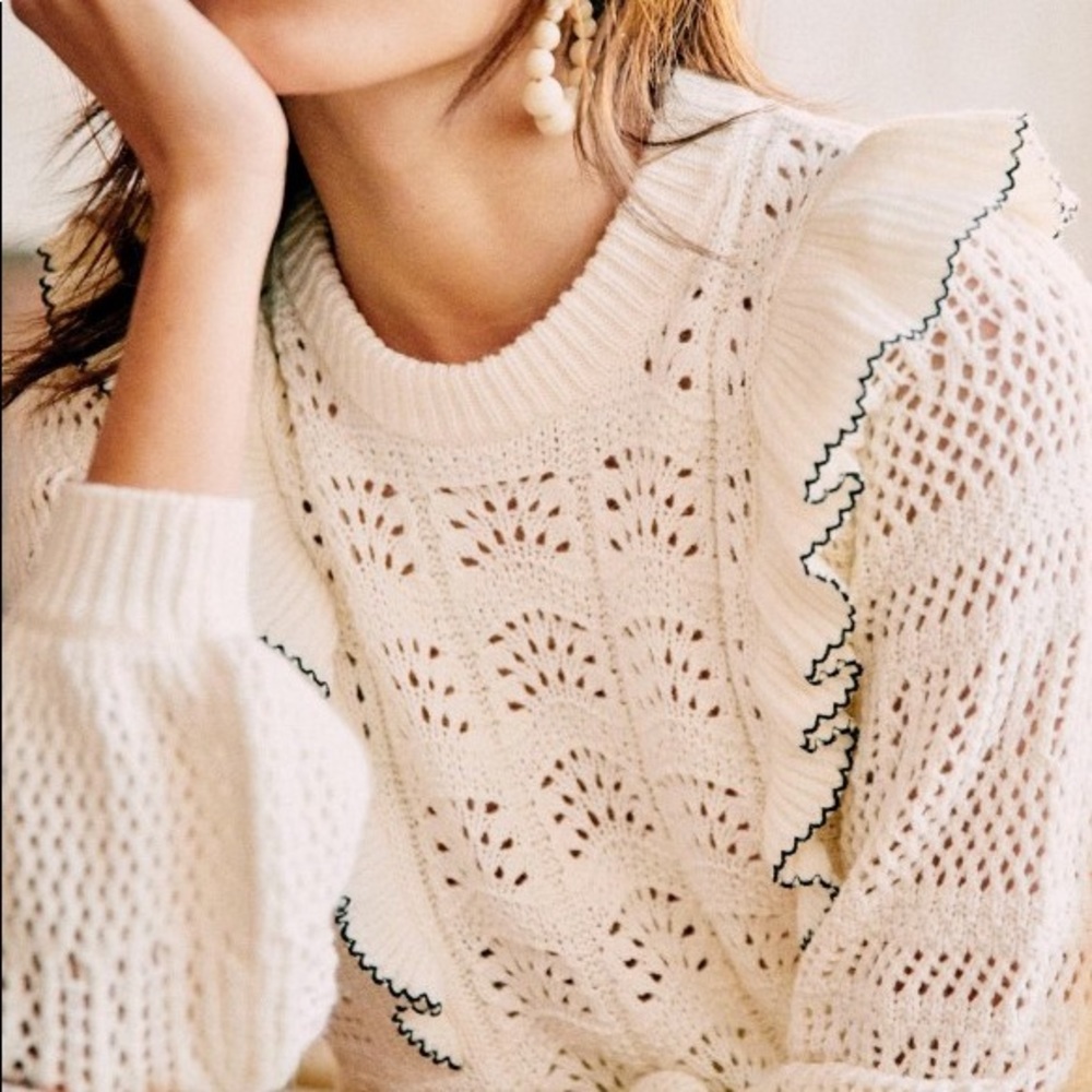 Sezane Jodie Sweater white/Navy crochet/lace medium